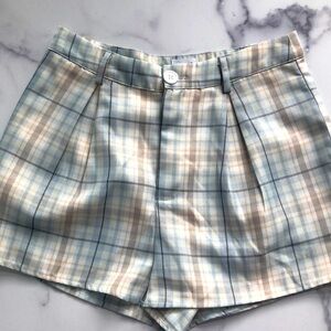 Le Lis Collection Light Blue Plaid Pleated High Rise Shorts Size S